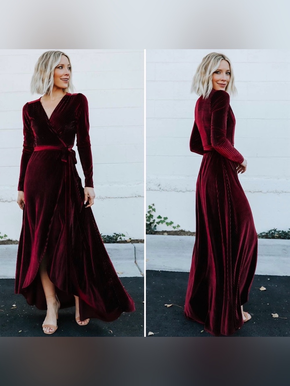 NWT Baltic Born Jada Ribbed Velvet Wrap Dress in Mulberry Red Size XL Burgundy